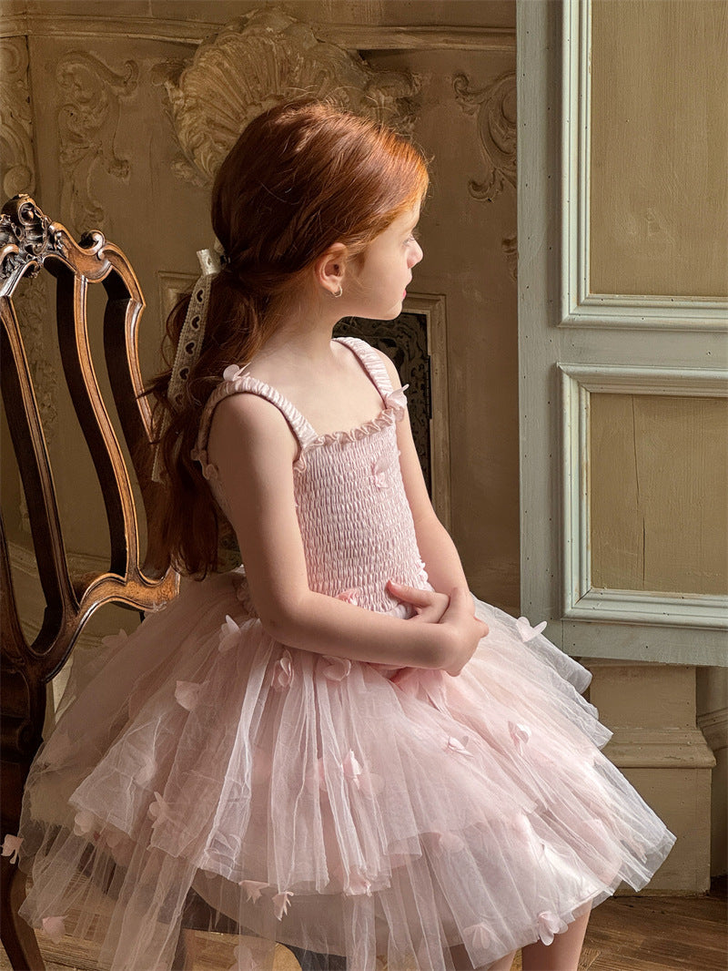 Vestido Infantil Rosa Tule com Florzinhas
