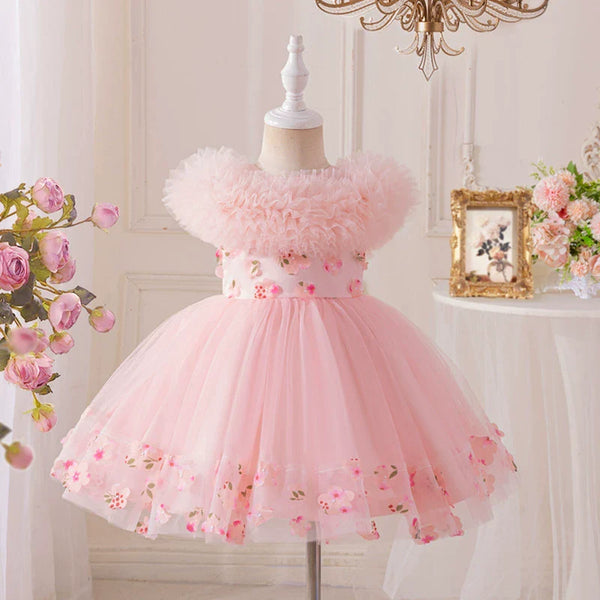 Vestido Infantil Tule Bufante e Florzinhas