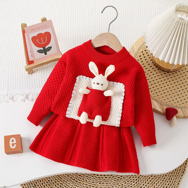 Conjunto Infantil Tricô Feminino Inverno Coelhinho