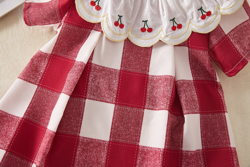 Vestido Infantil Xadrez Cerejinhas