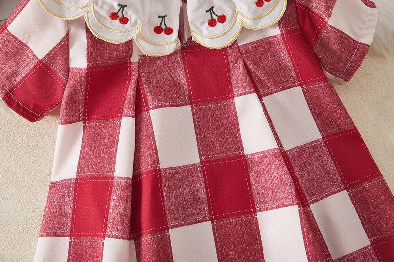 Vestido Infantil Xadrez Cerejinhas