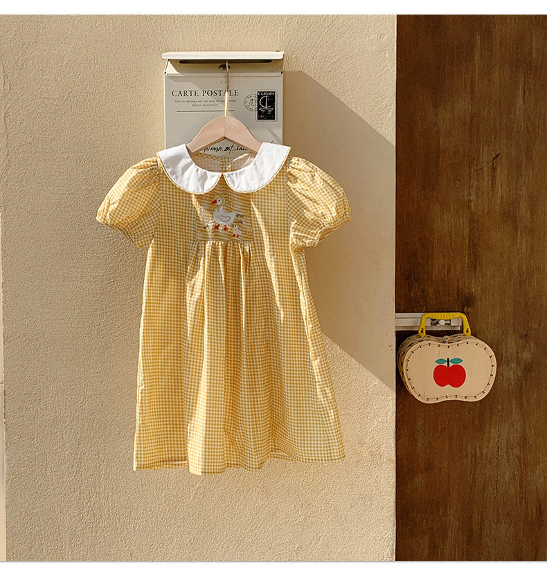 Vestido Infantil Xadrez Amarelinho Patinho