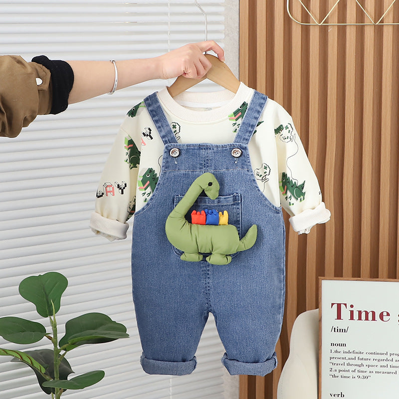 Conjunto Infantil Masculino Jardineira Dinossauro