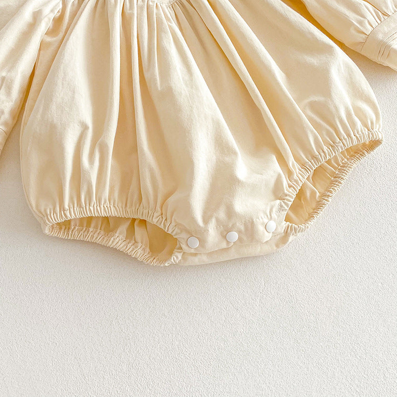 Body/ Vestido Infantil Bege Bordadinho