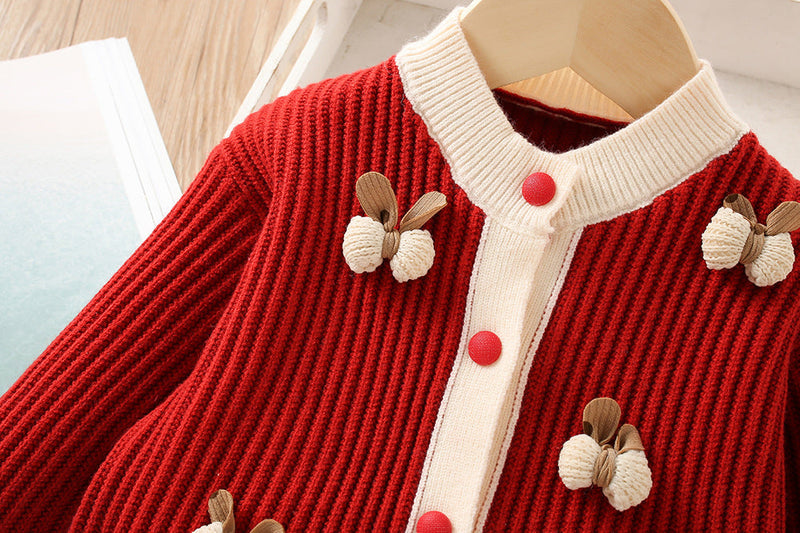 Conjunto Infantil Feminino Tricô Cardigan + Plíssadinha