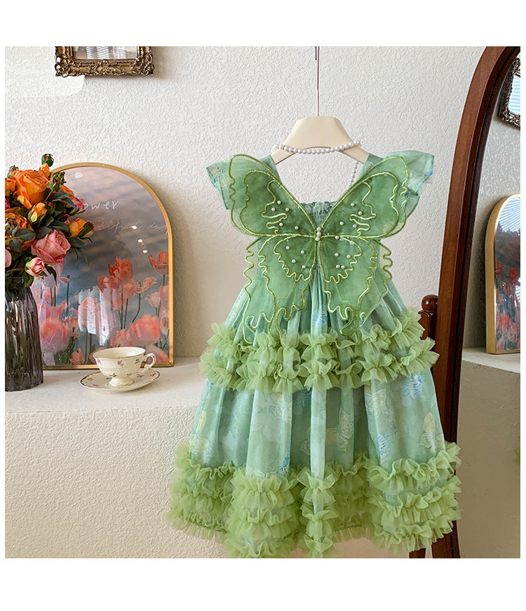 Vestido Infantil Verde Tule Asinha