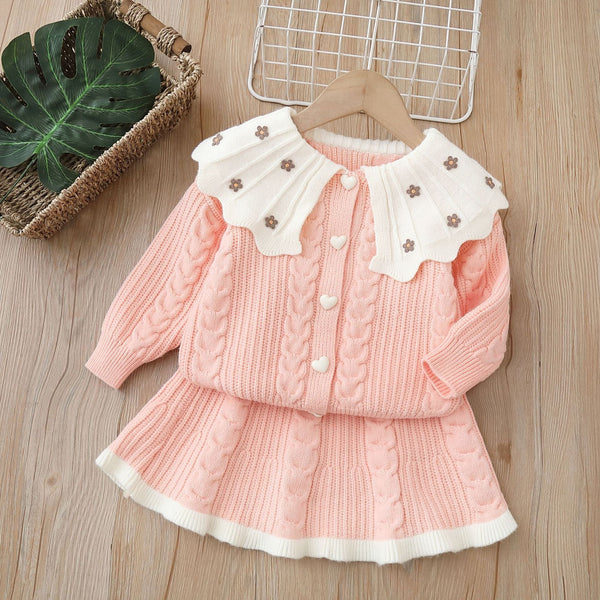 Conjunto Infantil Feminino Tricô Florzinhas
