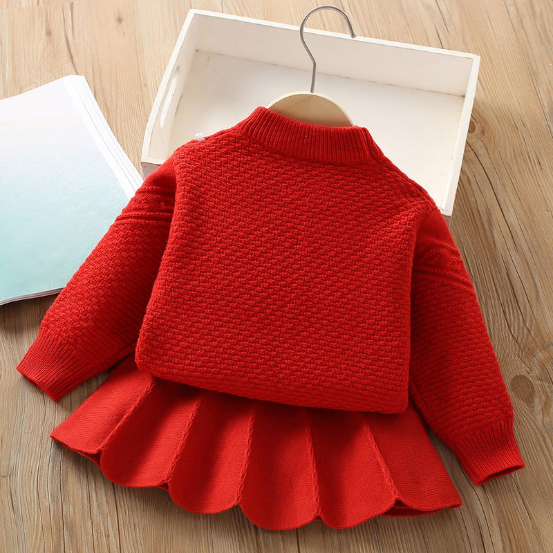 Conjunto Infantil Feminino Tricô Moussi Cerejinha