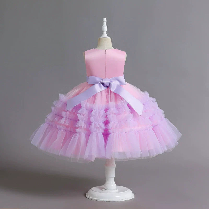 Vestido Festa Infantil Rosa Camadas