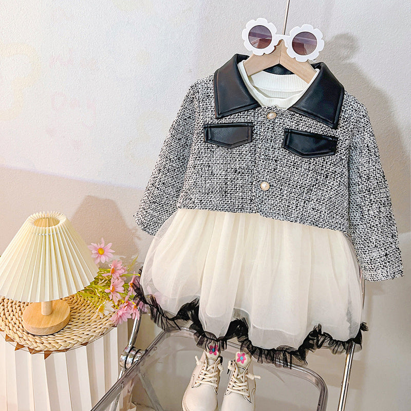 Vestido Infantil Tweed e Courino