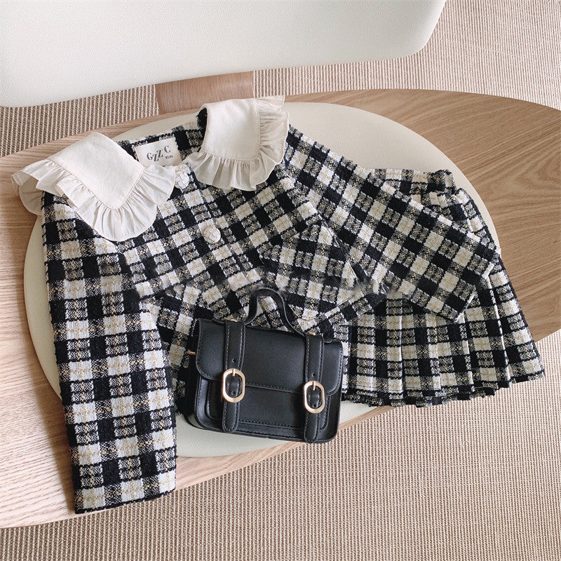 Conjunto Infantil Feminino Xadrez Bolsinhos
