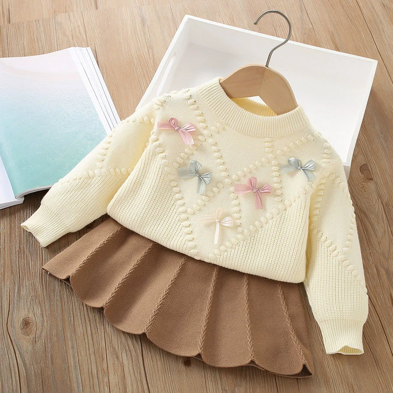 Conjunto Infantil Femino Tricô Lacinhos