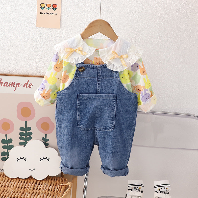 Conjunto Infantil Feminino Jeans e Coelhinhos