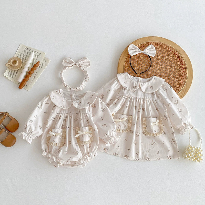 Body/ Vestido Infantil Bolsinhos Florzinhas