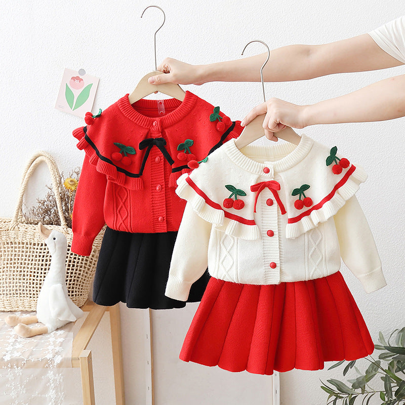 Conjunto Infantil Trico Gola Cerejinhas