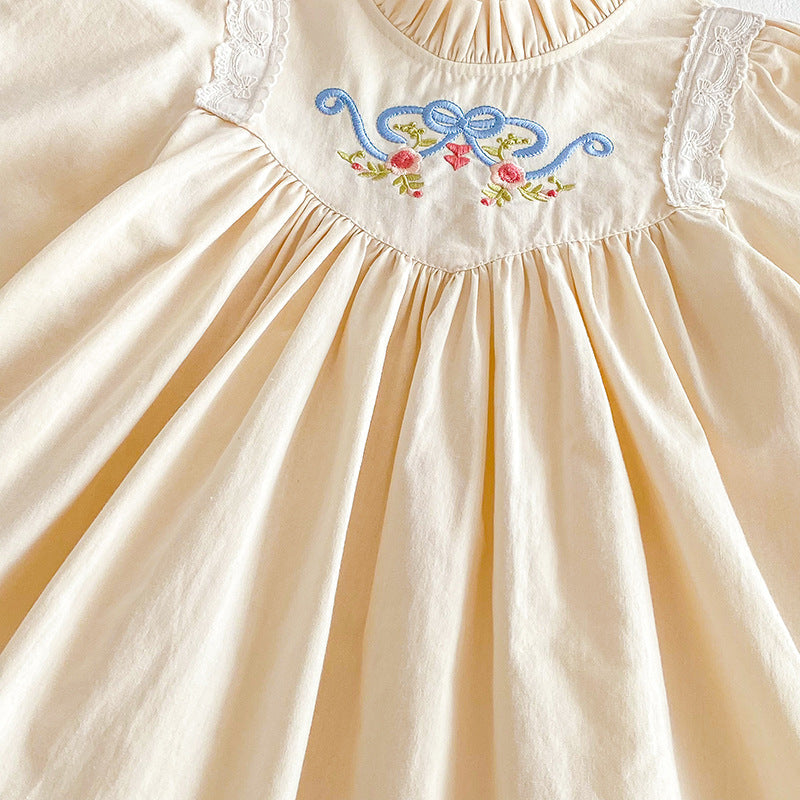 Body/ Vestido Infantil Bege Bordadinho