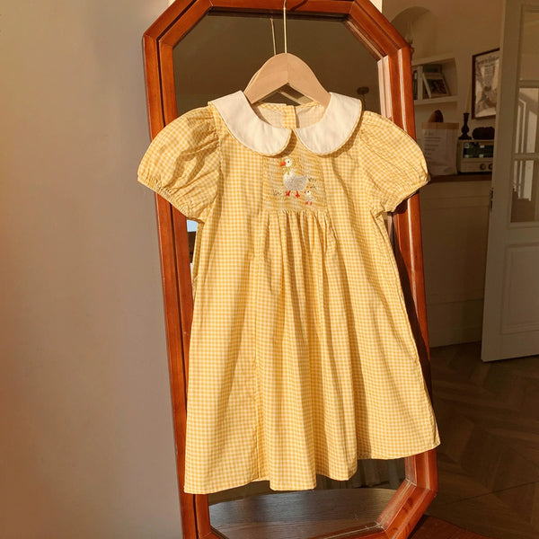 Vestido Infantil Xadrez Amarelinho Patinho