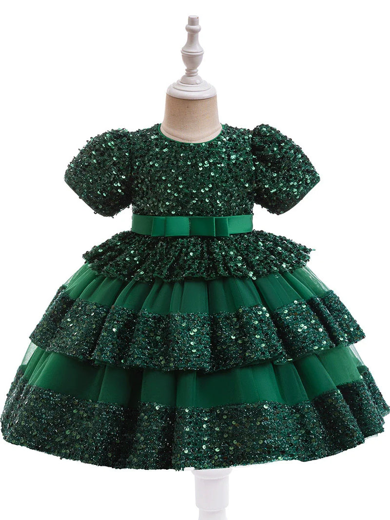 Vestido De Festa Infantil Brilhante Camadas