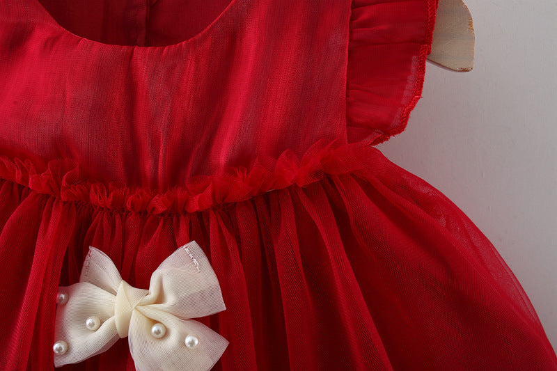 Vestido Infantil Tule Lacinho Pérolas