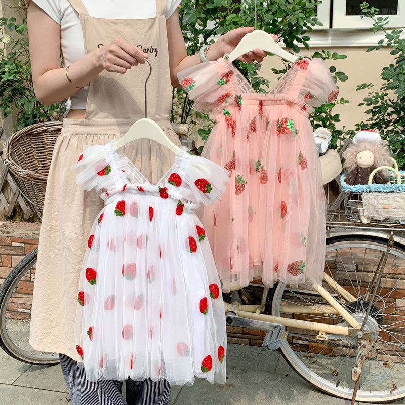 Vestido Infantil Tule Moranguinhos