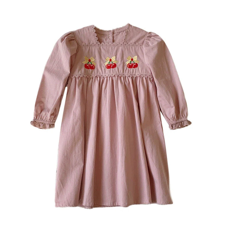 Vestido Infantil Manga Longa Cerejinhas