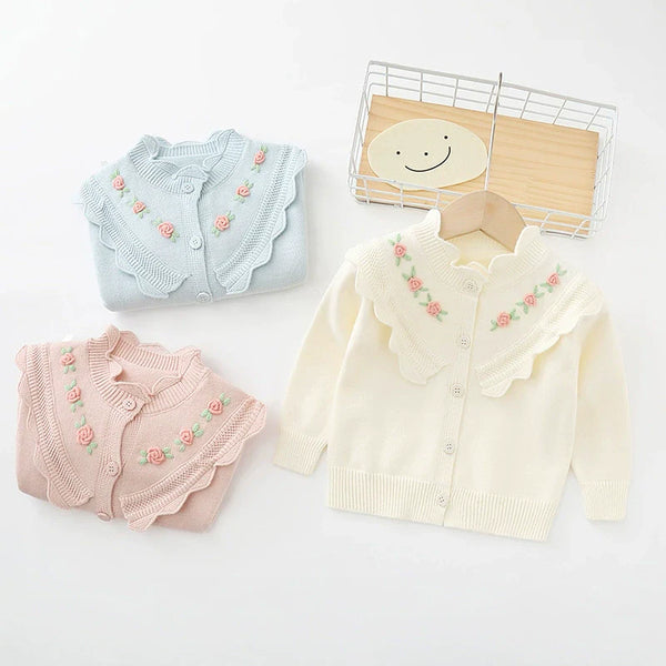 Cardigan Infantil Feminino Tricô Florzinhas