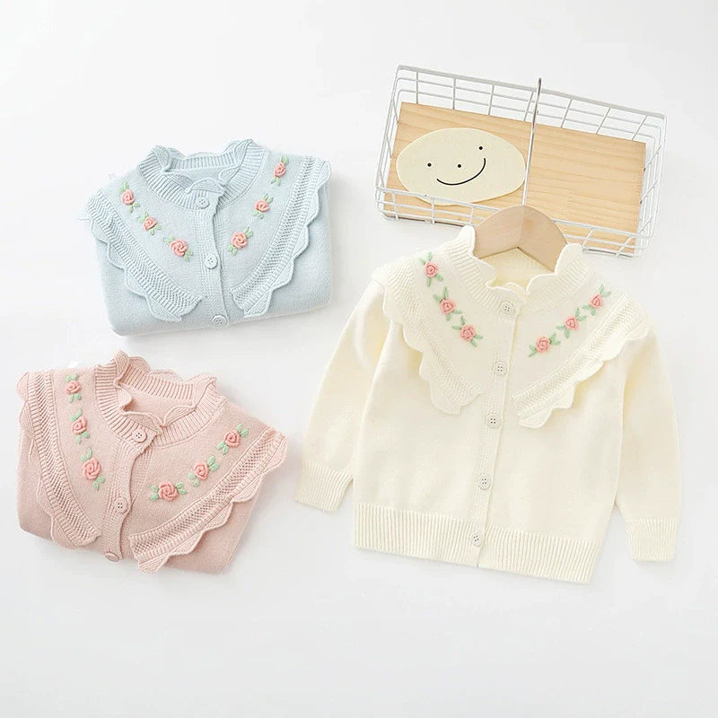Cardigan Infantil Feminino Tricô Florzinhas