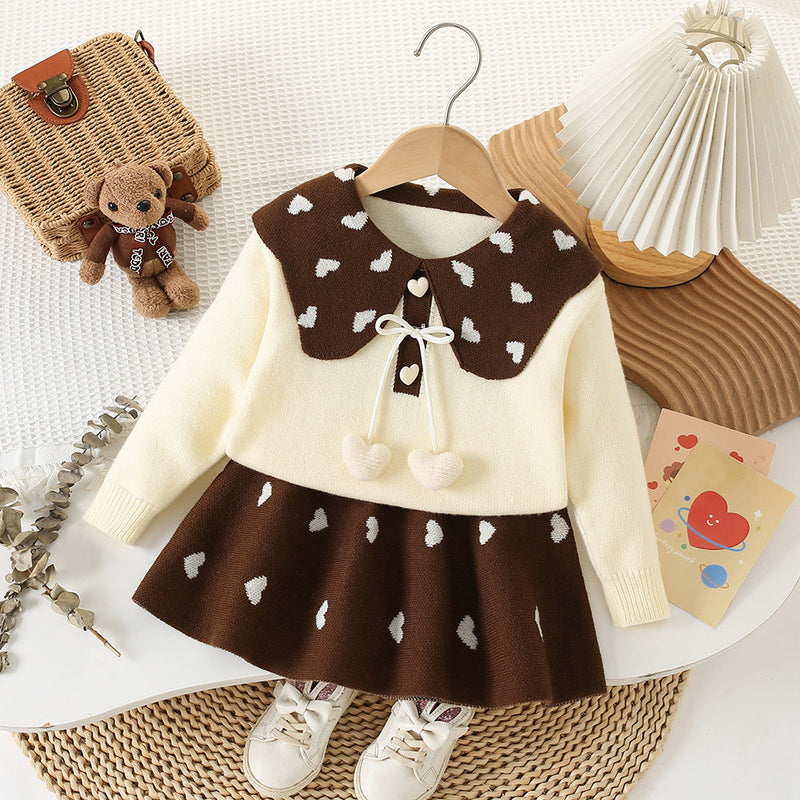 Conjunto Infantil Feminino Tricô Corações