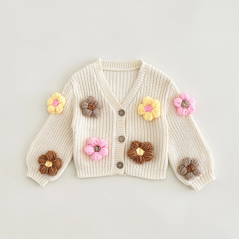 Casaco Infantil Feminino Tricô Florzinhas