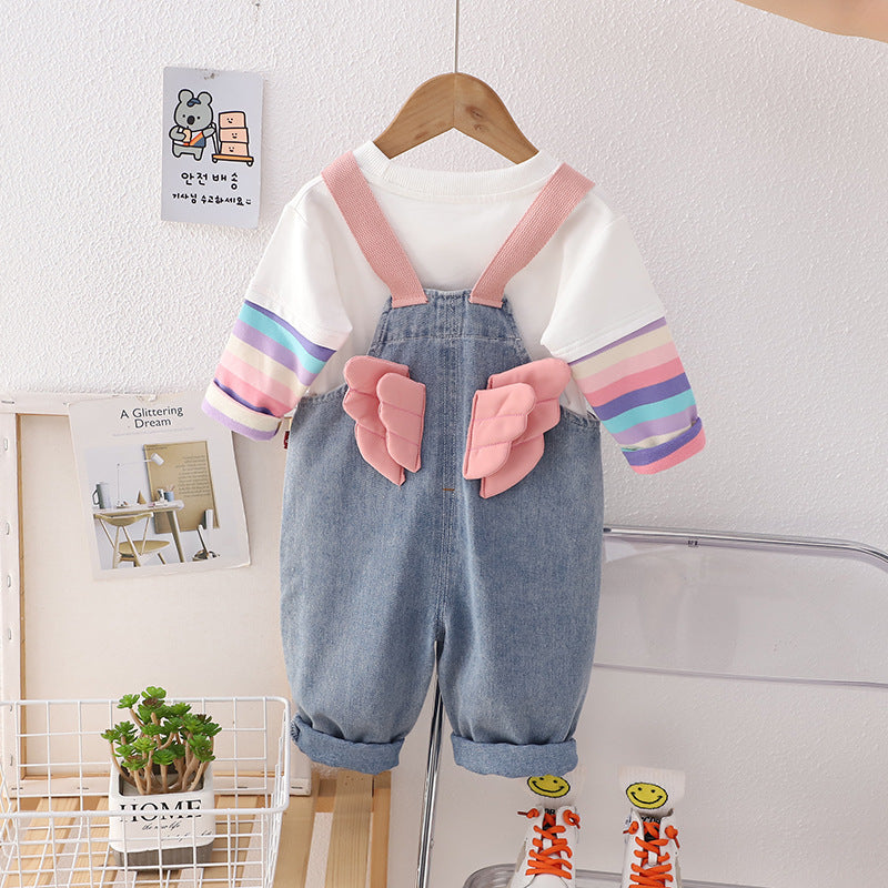 Conjunto Infantil Feminino Jardineira Ursinho e Lístras