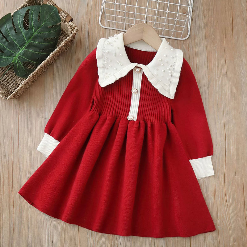 Vestido Infantil Tricô Pérolas