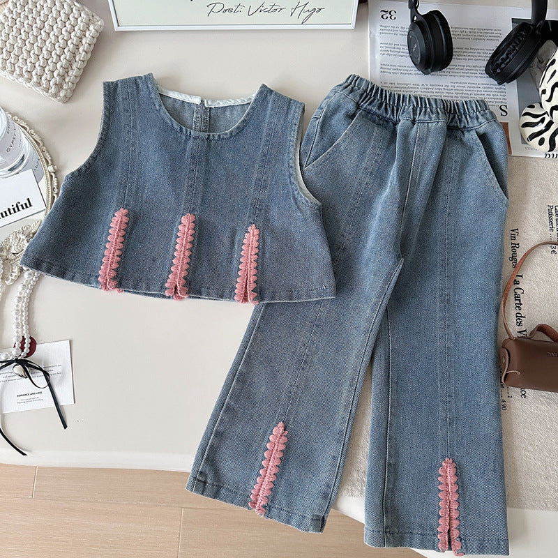 Conjunto Infantil Feminino Jeans 3 Peças