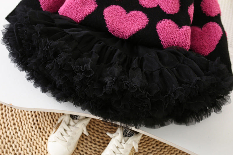 Conjunto Infantil Tricô Corações e Tule