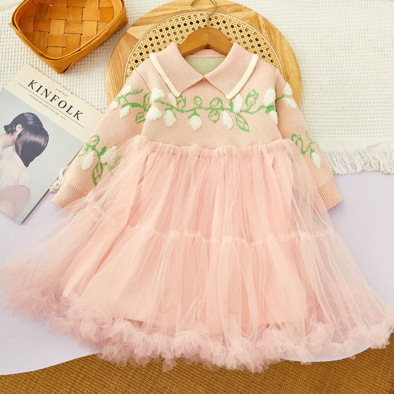 Vestido Infantilule Inverno Folhas e Tule