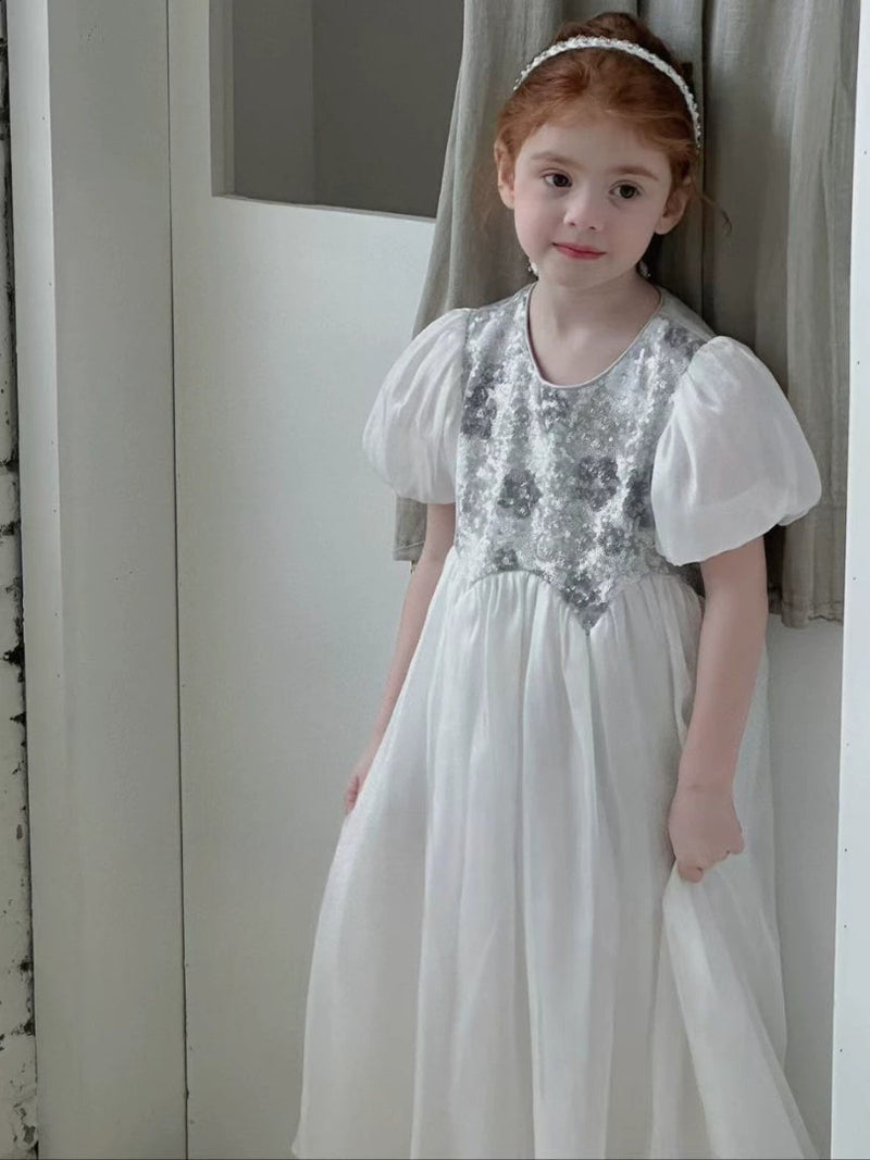 Vestido Infantil Prata Brilhante