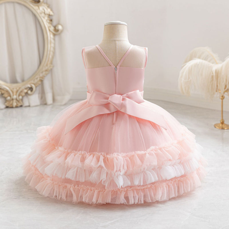 Vestido de Festa Infantil de Tule Camadas e Lacinho