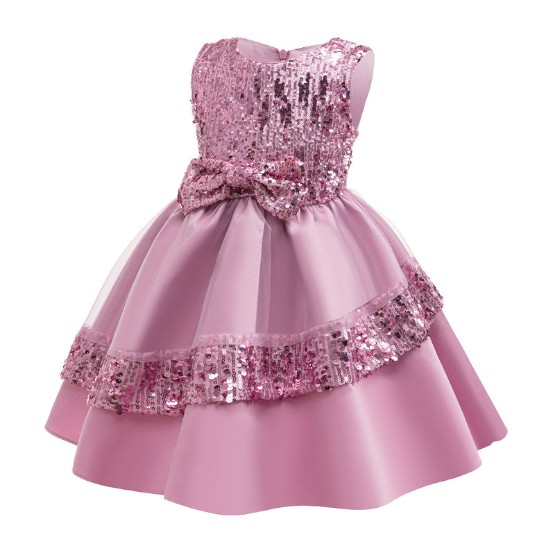 Vestido Infantil de Festa Lantejoulas Lacinho