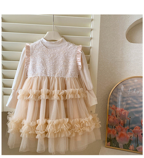 Vestido Infantil Manga Longa e Tule 2 Peças