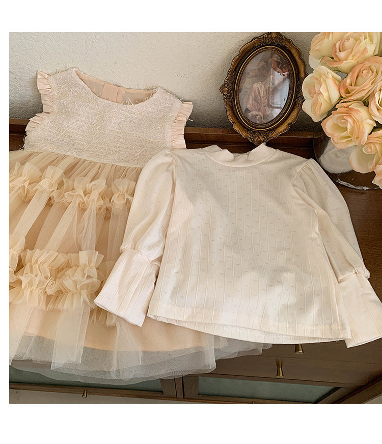 Vestido Infantil Manga Longa e Tule 2 Peças