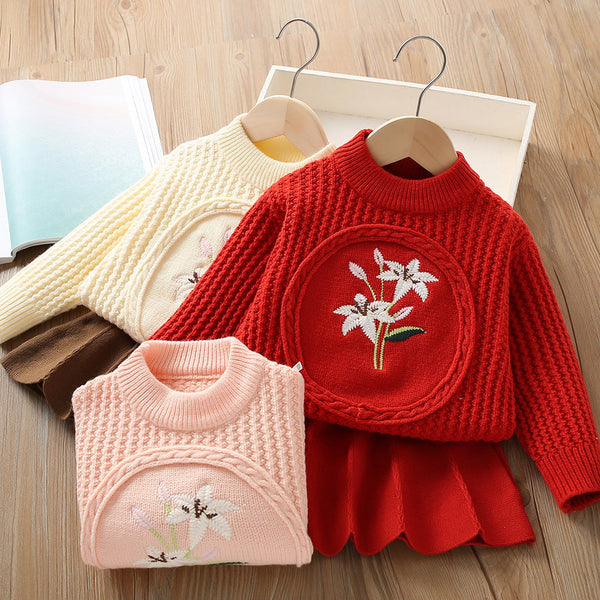 Conjunto Infantil Feminino Tricô Plíssado Florzinha