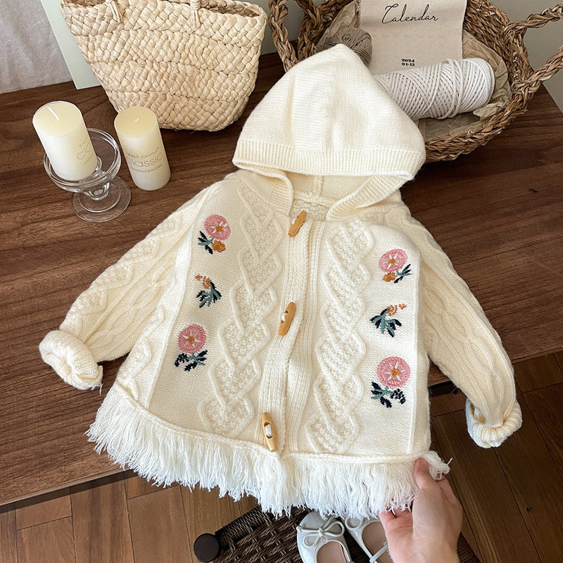 Cardigan Infantil Feminino Tricô Florzinhas