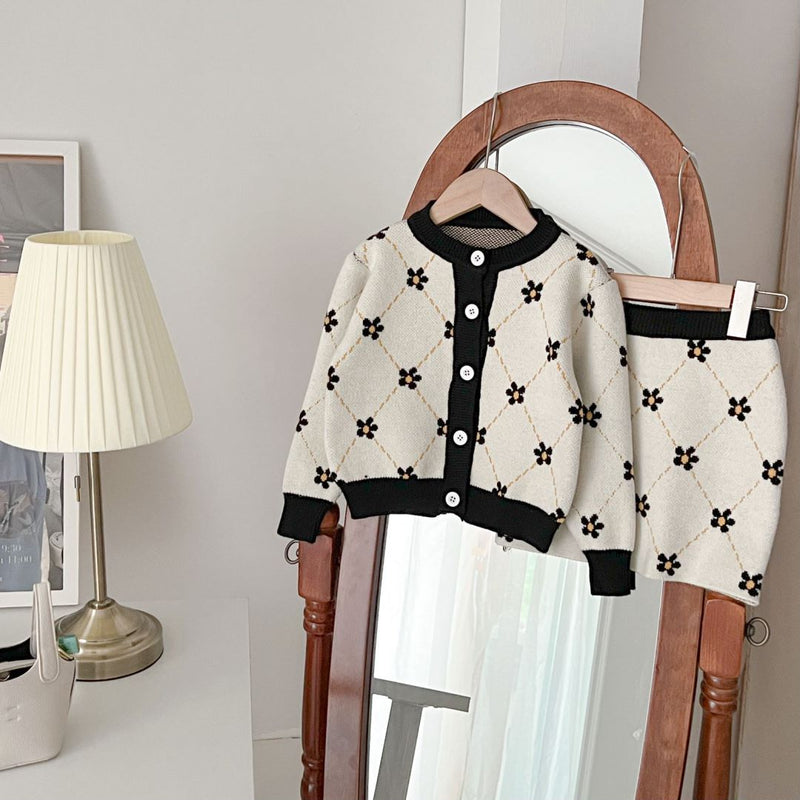 Conjunto Infantil Feminino Tricô Florzinhas