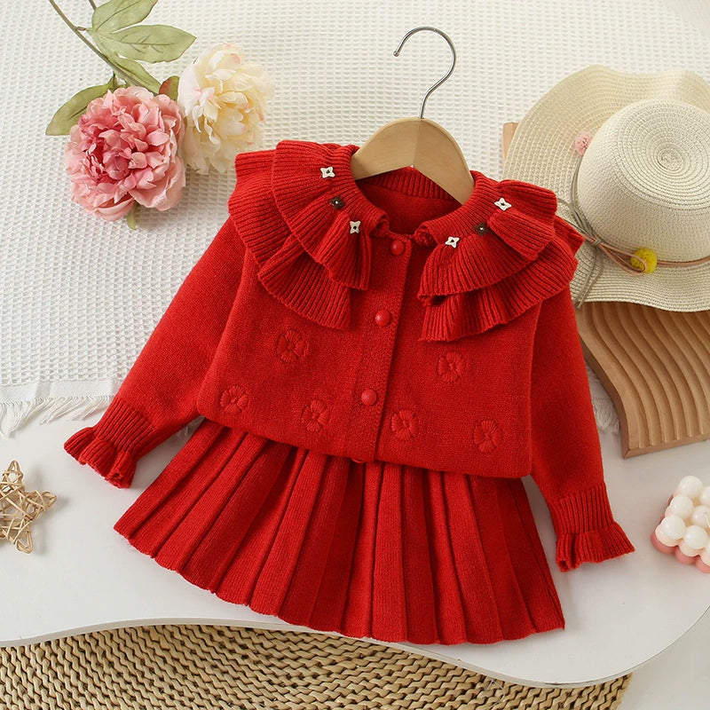 Conjunto Infantil Feminino Tricô Florzinhas