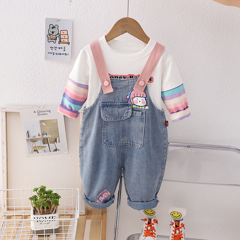 Conjunto Infantil Feminino Jardineira Ursinho e Lístras