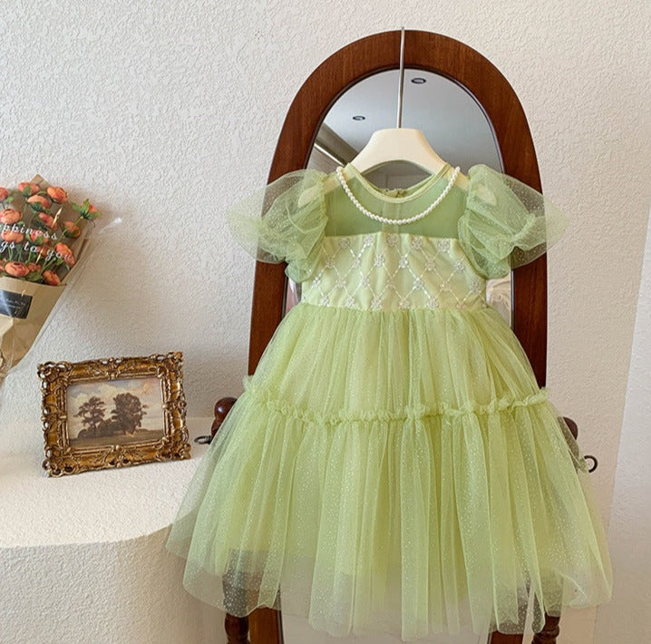 Vestido Infantil Verde Brilhante Asinha