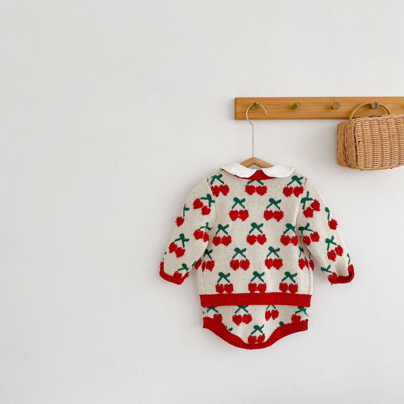 Conjunto Infantil Feminino Tricô Cerejinhas