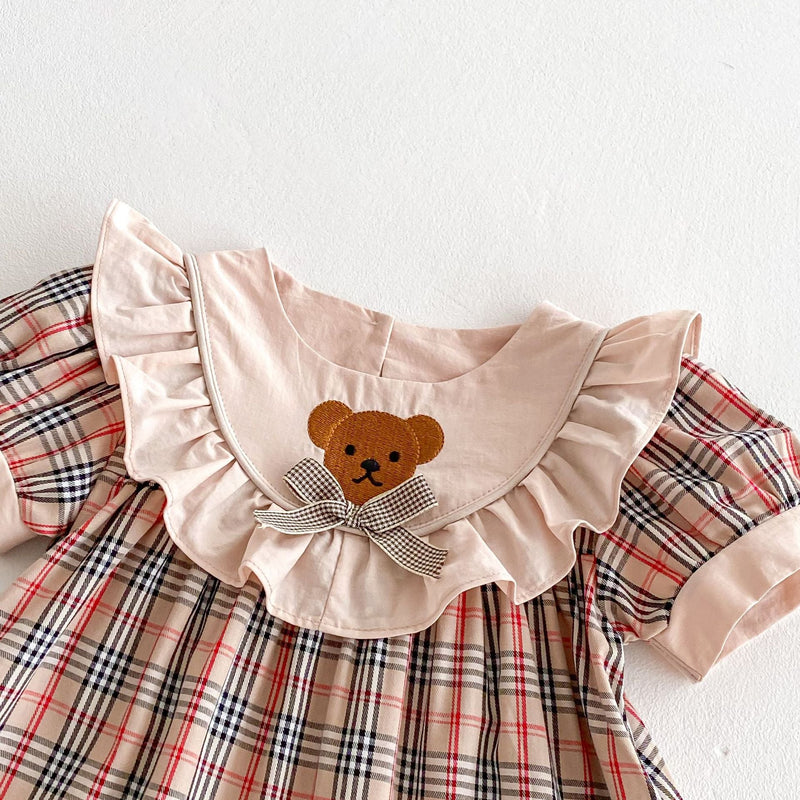 Vestido Infantil Xadrez Ursinho