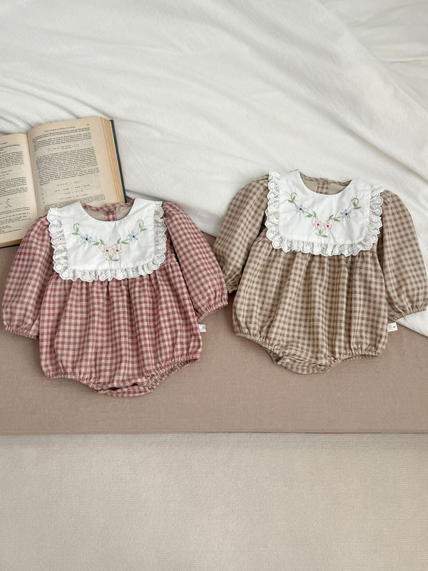 Body Infantil Feminino Xadrez Florzinhas