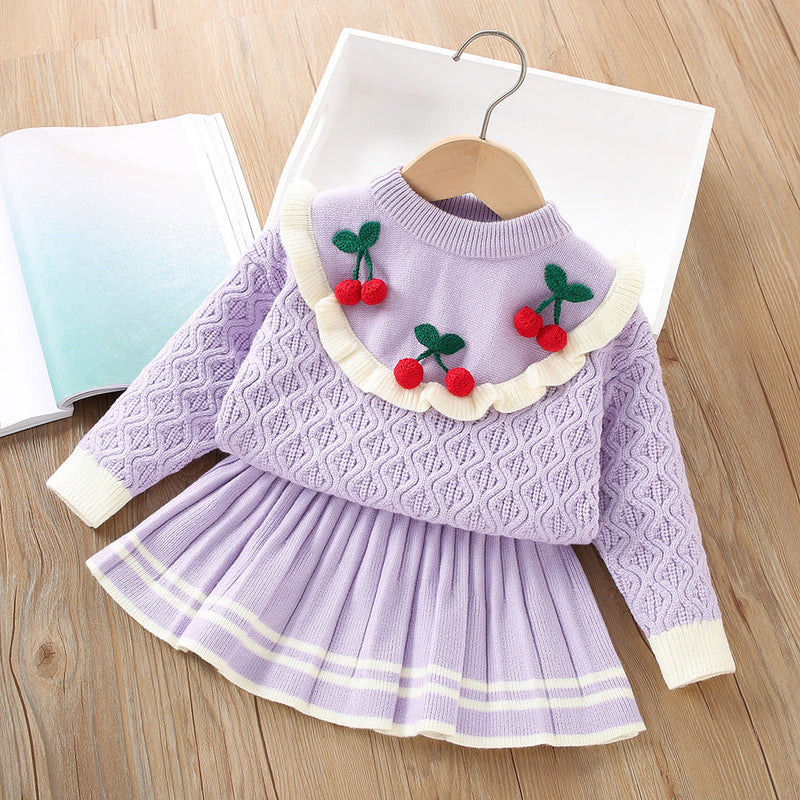 Conjunto Infantil de Tricô Inverno Cerejinhas