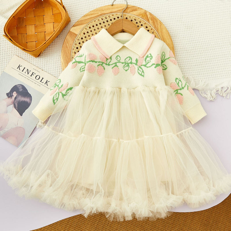 Vestido Infantilule Inverno Folhas e Tule